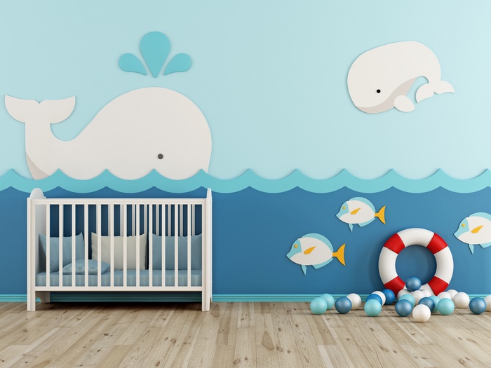 Walvis thema blauwe babykamer